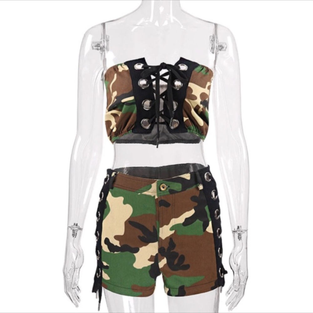2 Piece Camouflage Print Playsuit